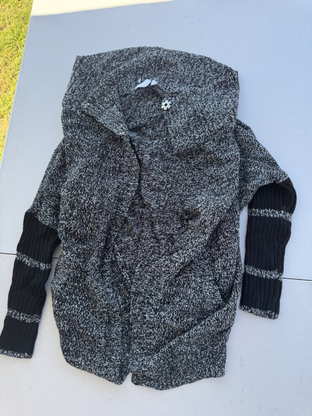 Black Gray Marled Hooded Knit Cardigan Sweater